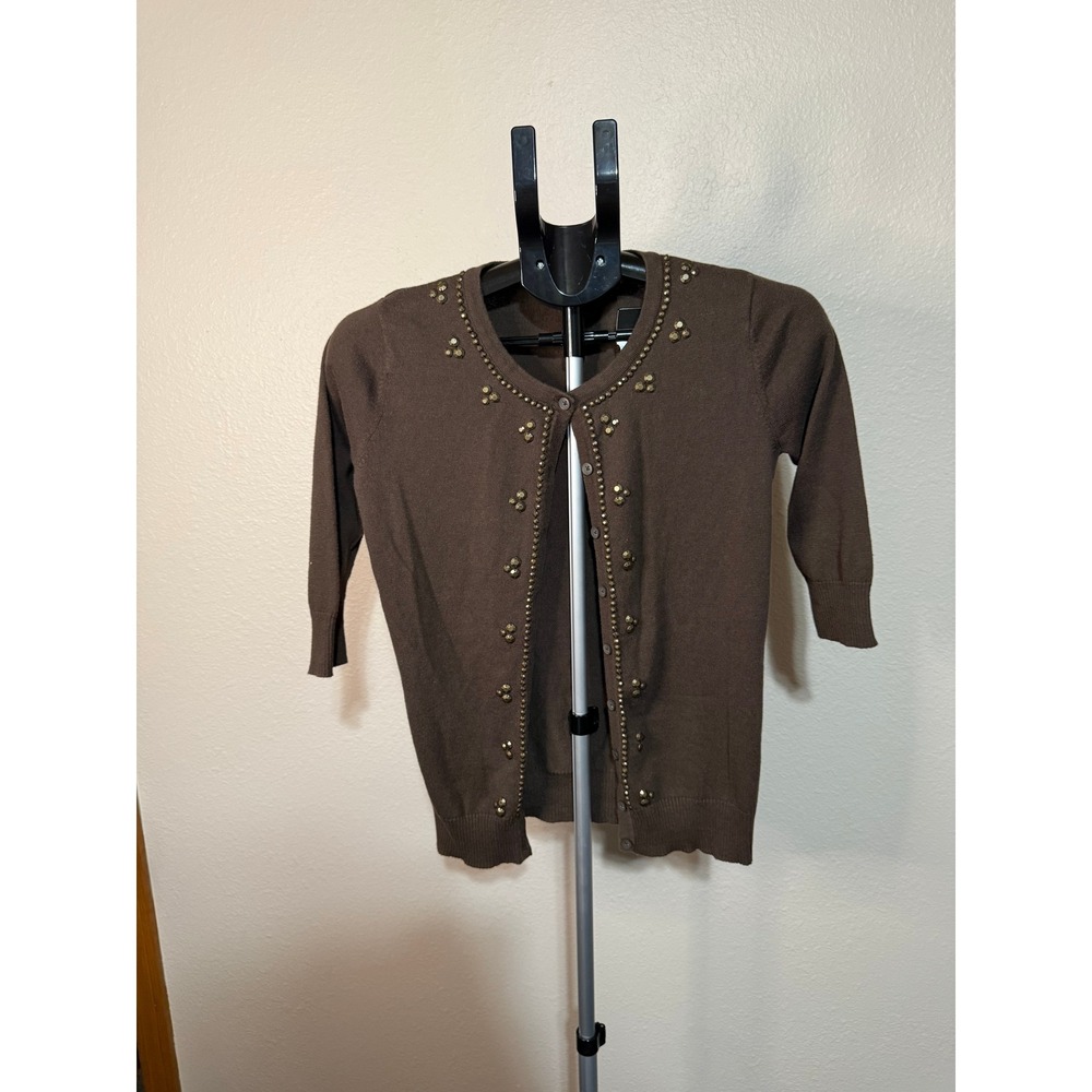 Merona‎ Brown Studded Bead Embellished Button Front Cardigan Sweater Small